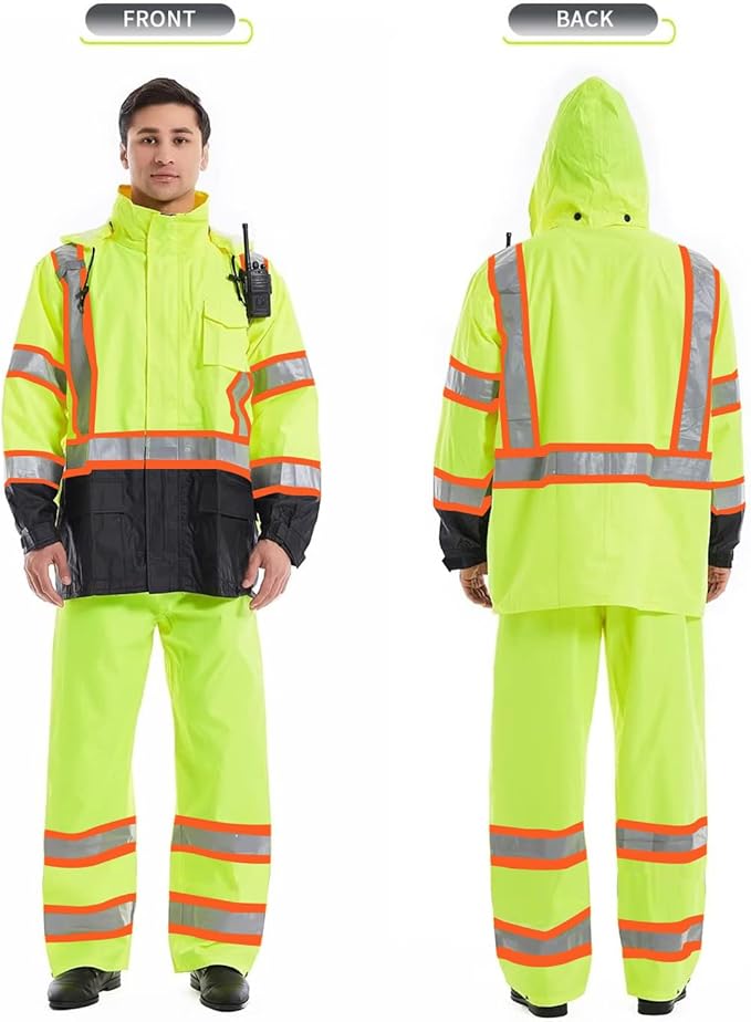SKSAFETY Hi Vis Reflective Rain suits for Men Waterproof - High Vis Safety Rain Jacket, High Visibility Raincoat for Men