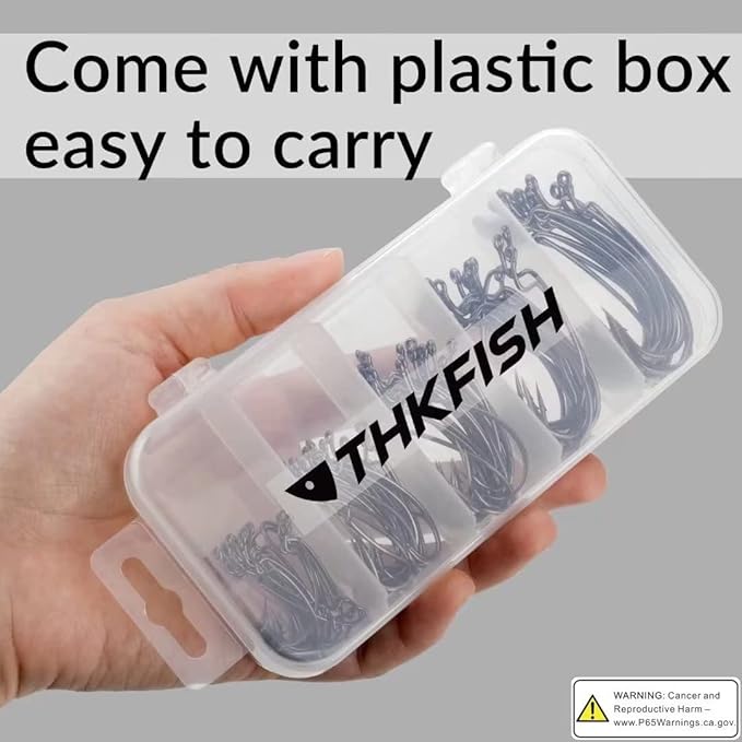 THKFISH 50pcs/100pcs/box Offset Worm Hook Fishing Hook Set Dropshot Hook Set Rubber Fish Jigs Fishing Kit # 2# 1 1/0 2/0 3/0