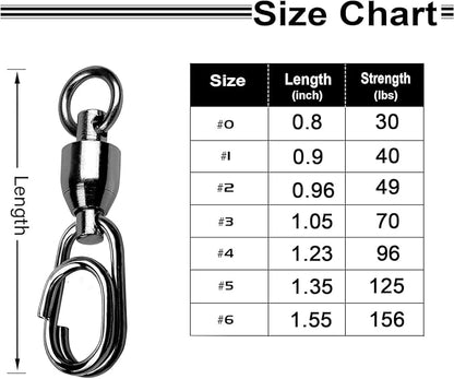 Atibin High Strength Snap Swivels Saltwater Ball Bearing Fishing Swivels Freshwater Stainless Steel Split Rings Fishing Black Nickel 30lbs-156lbs