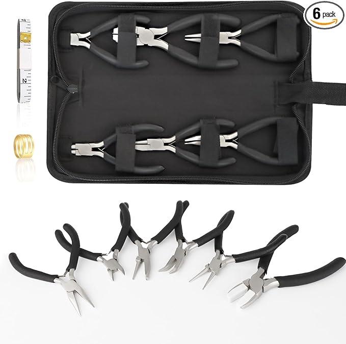 6 Pack Jewelry Pliers Set, Mini Pliers Set, Jewelry Making Include Flat, Jewelry Tools, Needle, Round, Bending Linesman, Applicable to Handicrafts, Earring Making, Repairing Electronic