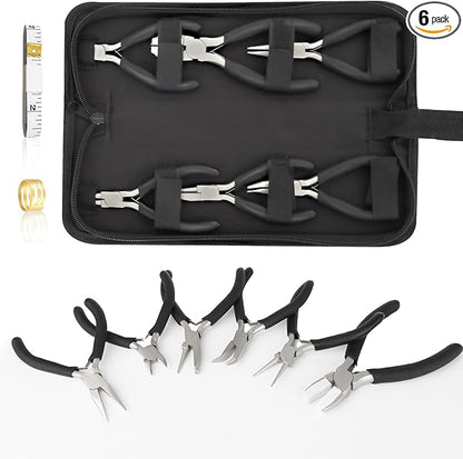 6 Pack Jewelry Pliers Set, Mini Pliers Set, Jewelry Making Include Flat, Jewelry Tools, Needle, Round, Bending Linesman, Applicable to Handicrafts, Earring Making, Repairing Electronic