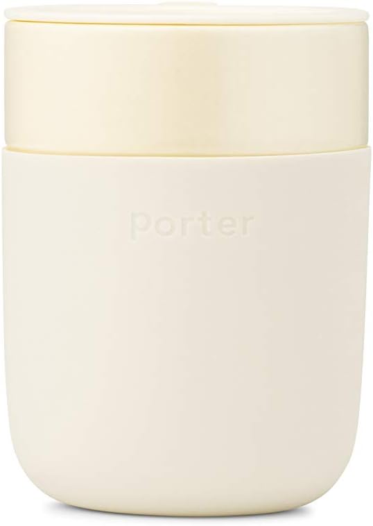 W&P Porter Ceramic Mug w/ Protective Silicone Sleeve, Cream 12 Ounces | On-the-Go | No Seal Tight | Reusable Cup for Coffee or Tea | Portable | Dishwasher Safe (WP-PMC-CM)