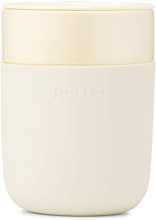 W&P Porter Ceramic Mug w/ Protective Silicone Sleeve, Cream 12 Ounces | On-the-Go | No Seal Tight | Reusable Cup for Coffee or Tea | Portable | Dishwasher Safe (WP-PMC-CM)