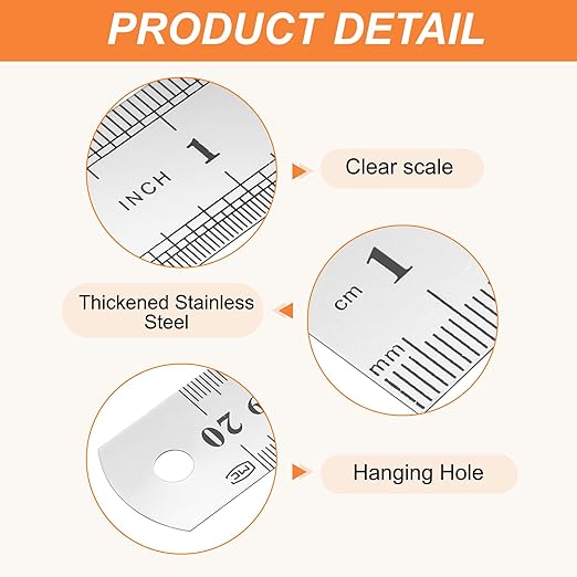 HARFINGTON Steel Ruler 8" x1-1/32 Machinist Metal Ruler Carbon Steel Metric Straight Edge Measuring Tools 0.4mm Thick for Engineering Architect Drawing Home Office