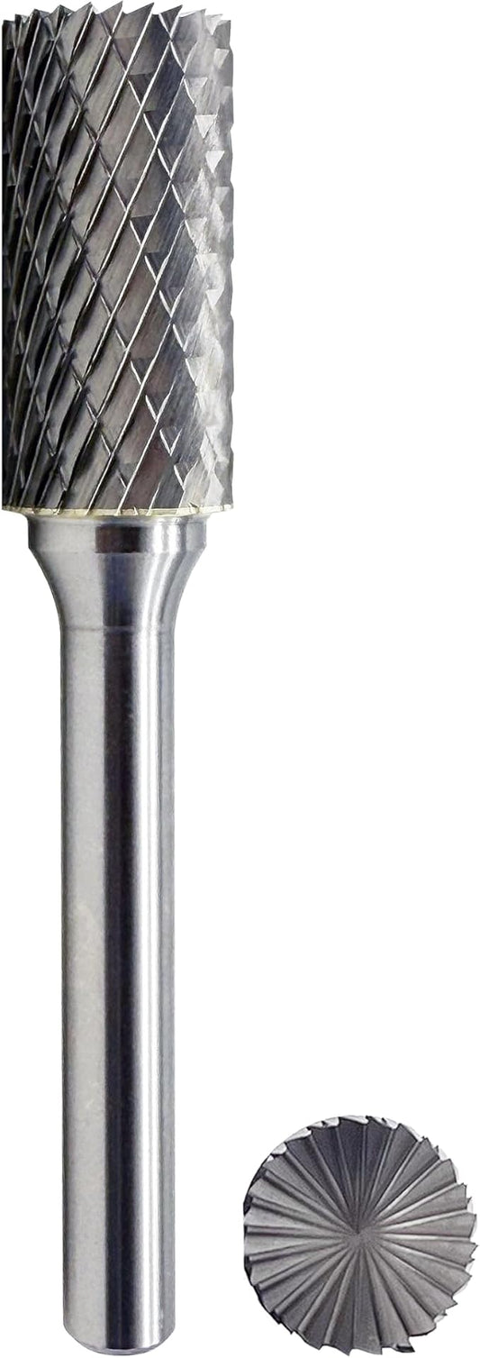 SB-5 Tungsten Carbide Burr Cylinder Shape Double Cut Rotary Burrs File(1/2''cutter Dia,1''Cutter Length) with 1/4'' (6.35mm) Shank dia, by LU&MN