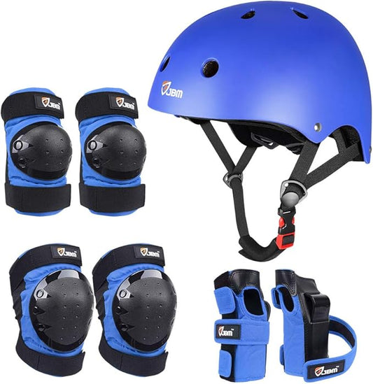 JBM Adult & Kid Skating Protective Gear Set for Beginner to Advanced, Skateboard Helmet Knee and Elbow Pads with Wrist Guards for Inline Roller Skating, Scooter, Skateboarding