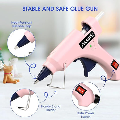Hot Glue Gun Kit with 30 Glue Sticks(130mm x 7mm), Fast Preheating Hot Melt, High Temp for School Crafts DIY Arts and Quick Home Repairs, 20W Pink