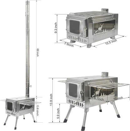 Outdoor Wood Burning Stove, Portable with Chimney Pipe for Cooking, Camping, Tent, Hiking, Fishing, Backpacking