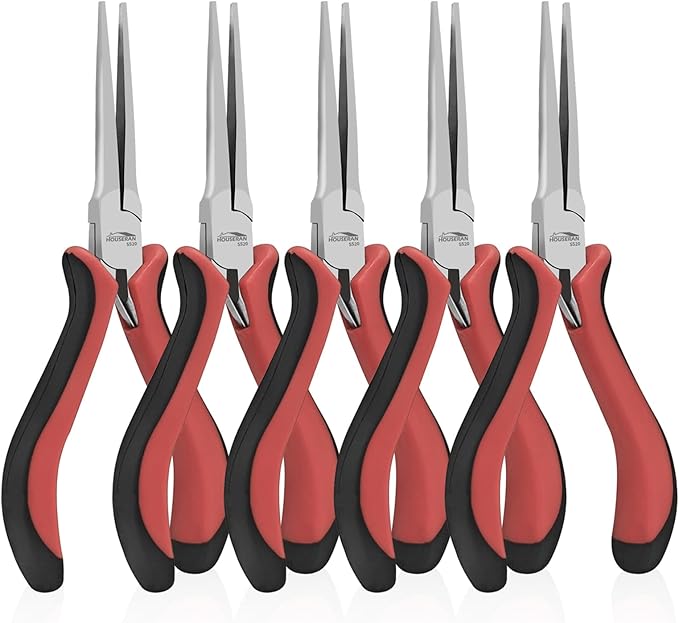 Long Needle Nose Pliers 5.5"-5 Pack Long Nose Mini Precision Pliers for Jewelry Making with Spring Loaded for DIY, Craft, Repairing