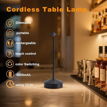 EJQ 2 Pack LED Cordless Table Lamp, Portable 6000mAh Rechargeable, Touch Control Outdoor Table Lamp, 3 Color Dimmable Cordless Table Lamps for Restaurant, Patio, Bedroom, Outdoor - Black