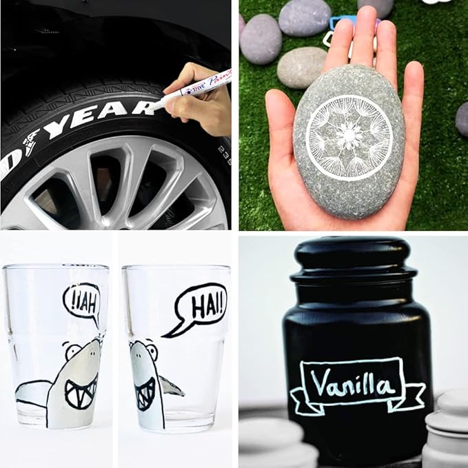 TFIVE Silver Permanent Paint Marker Pens - 2 Count Oil Based Marker Pen, Medium Tip, Waterproof & Quick Dry, for Office, Art, Rock Painting, Ceramic, Glass, Wood, Plastic, Metal, Canvas