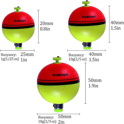 THKFISH Fishing Bobbers 5PCS EVA Foam Round Floats Red/Green Snap-On Spring Fishing Buoy Accessories for Freshwater Saltwater