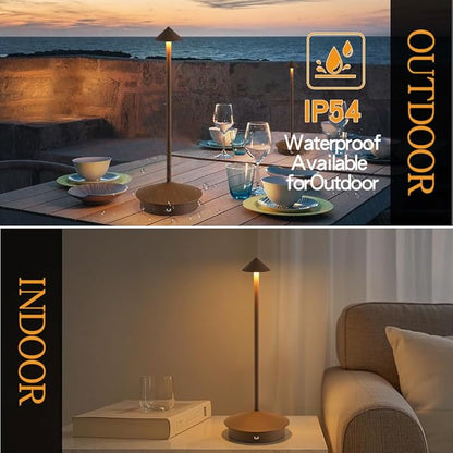 Cordless Table Lamp, 5000mAh Rechargeable Battery Powered LED Desk Lamp, Portable Touch Control Outdoor Table Lamps,3 Color Dimmable Light for Restaurant, Patio, Bedroom, Night Lamp (Brown)