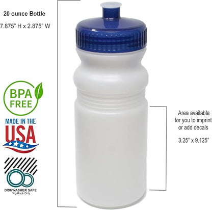 Rolling Sands 20 Ounce Sports Water Bottles 100 Pack, BPA-Free, Made in USA, Dishwasher Safe
