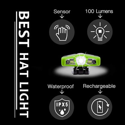 LHOTSE Ultra Bright Mini Hands Free Cree LED Clip on Cap Light - Rechargeable Waterproof Hat Light Flashlight Portable Headlamp for Fishing Camping Hand Work Baseball Caps