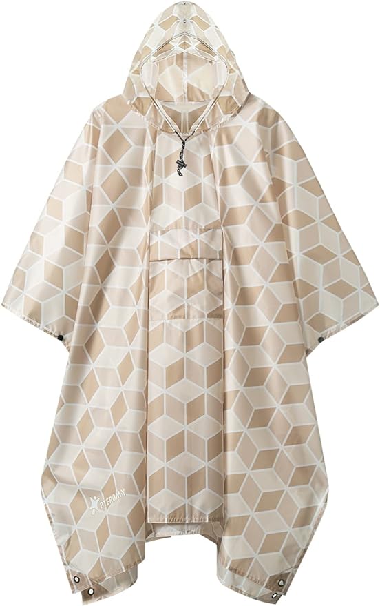 PTEROMY Hooded Rain Poncho for Adult with Pocket, Waterproof Lightweight Unisex Raincoat for Hiking Camping Emergency