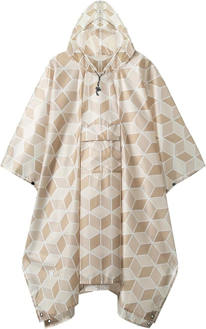 PTEROMY Hooded Rain Poncho for Adult with Pocket, Waterproof Lightweight Unisex Raincoat for Hiking Camping Emergency