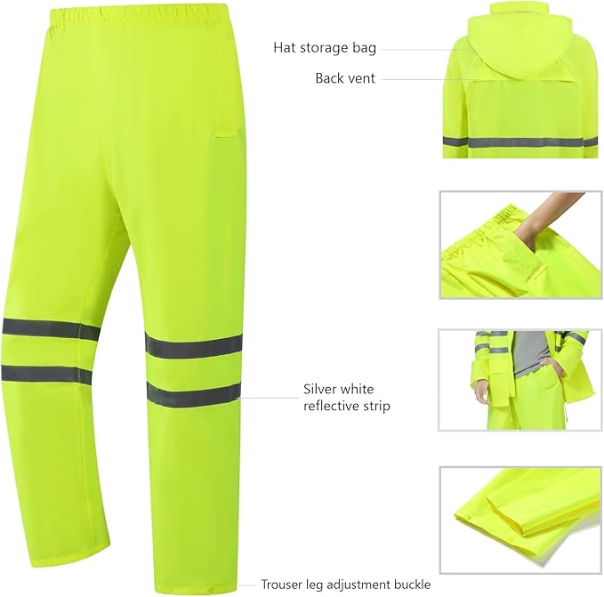 Rain Suit, High Visibility Reflective Safety Jacket, Lightweight Rain Gear, Waterproof Rain Jacket with Pants