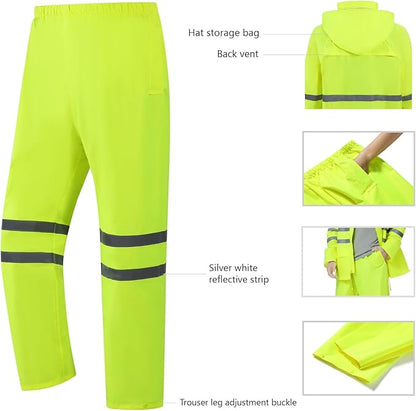 Rain Suit, High Visibility Reflective Safety Jacket, Lightweight Rain Gear, Waterproof Rain Jacket with Pants