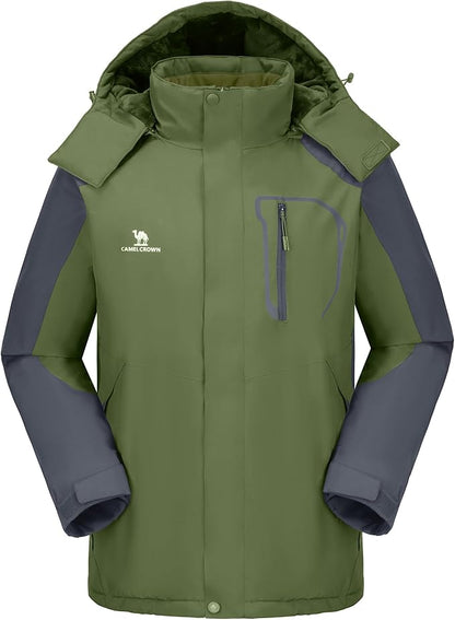 CAMELSPORTS Mens Winter Jacket Waterproof Warm Snow Ski Jackets Faux Fur Fleece Rain Coats with Removable Hood
