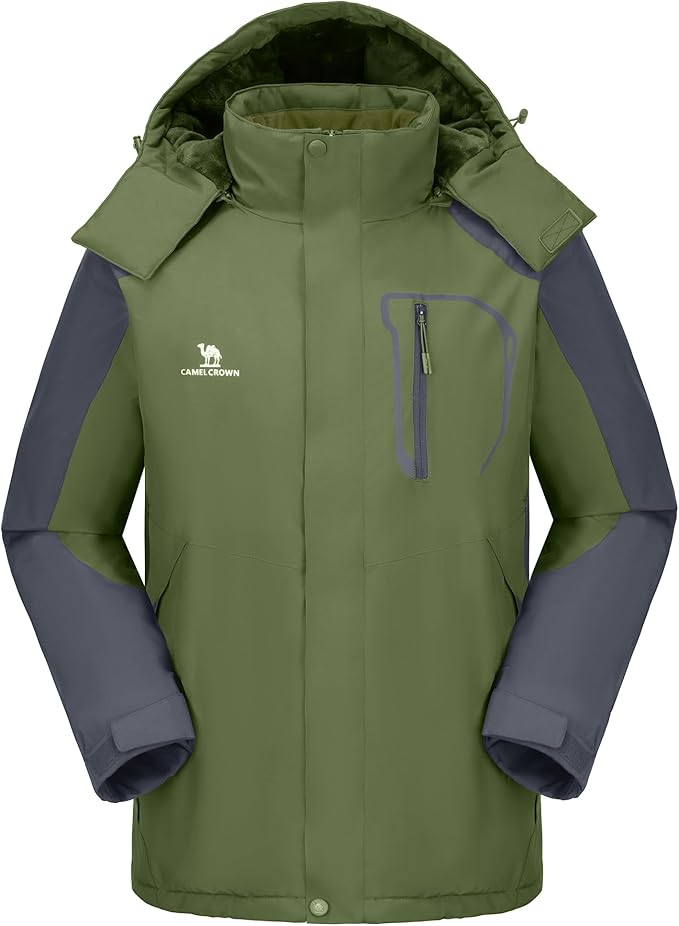 CAMELSPORTS Mens Winter Jacket Waterproof Warm Snow Ski Jackets Faux Fur Fleece Rain Coats with Removable Hood