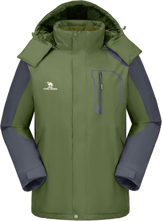 CAMELSPORTS Mens Winter Jacket Waterproof Warm Snow Ski Jackets Faux Fur Fleece Rain Coats with Removable Hood