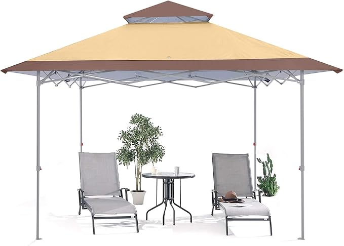 ABCCANOPY 13x13 Pop Up Canopy Base on 10x10 Canopy Frame with Double Ventilated Top, 4 Sandbags, 4 Ropes and 8 Stakes (Beige)