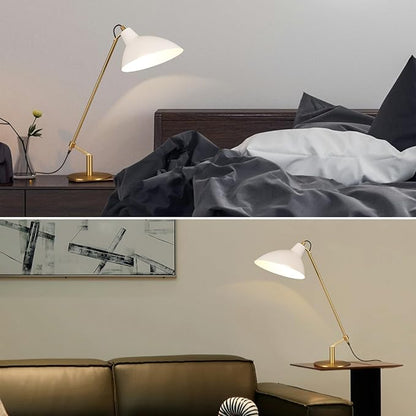 Desk Lamp Modern Industrial 100% Metal Table Lamp 22", Soft White Light (3000K) with Adjustable Switch, Ideal for Office Bedroom Study Room Living Room Nightstand Bedside Lamps White+Brass