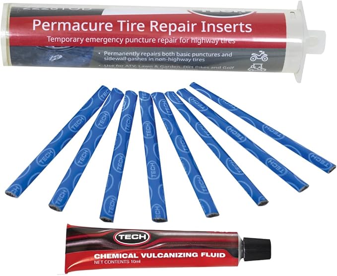 TECH Permacure Tire Repair Refill Kit - The Ideal Size Tire Repairs and Tools for Passenger Cars, Light Trucks, SUVs, Trailers, ATVs, Golf Carts, Farm Equipment and More (8 Repairs, No Tools)