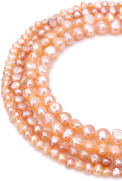 Natural Pearl Beads Side Hole 8-9mm Pink Freshwater Cultured Loose Gemstone Beads for DIY Jewelry Making 13.8''/Strand