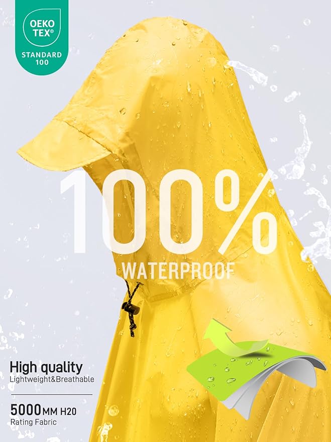 SaphiRose Hooded Rain Poncho Waterproof Raincoat Jacket for Men Women Adults