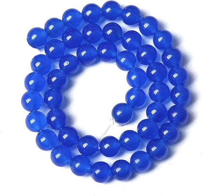 90PCS 8MM Deep Blue Chalcedony Natural Stone Loose Beads for Jewelry Making DIY Bracelet