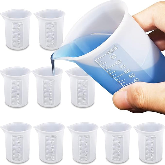 Moukiween 10pcs Silicone Measuring Cups for Resin,100ml Mixing Cups for Resin DIY Craft Jewelry Making Paint Pouring Cup, Non-Stick Clearer Precise Scale Reusable