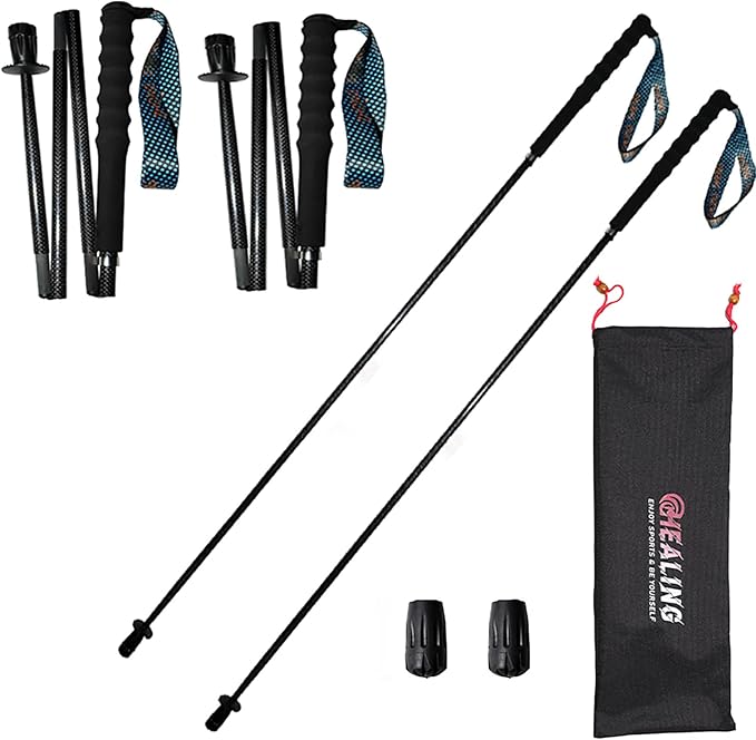 Ultra light hiking poles, collapsible, set of 2, ultra light carbon fibre, hiking poles with moisture absorbing handle, with storage bag, suitable for cross-country, mountaineering and camping