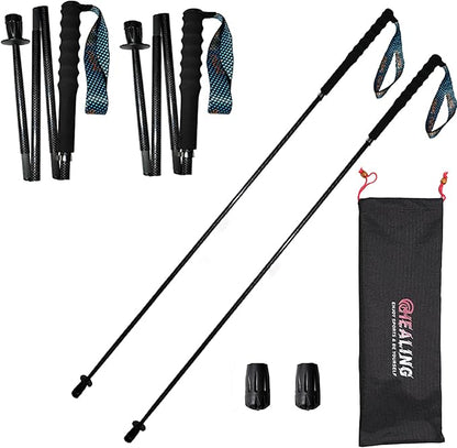 Ultra light hiking poles, collapsible, set of 2, ultra light carbon fibre, hiking poles with moisture absorbing handle, with storage bag, suitable for cross-country, mountaineering and camping