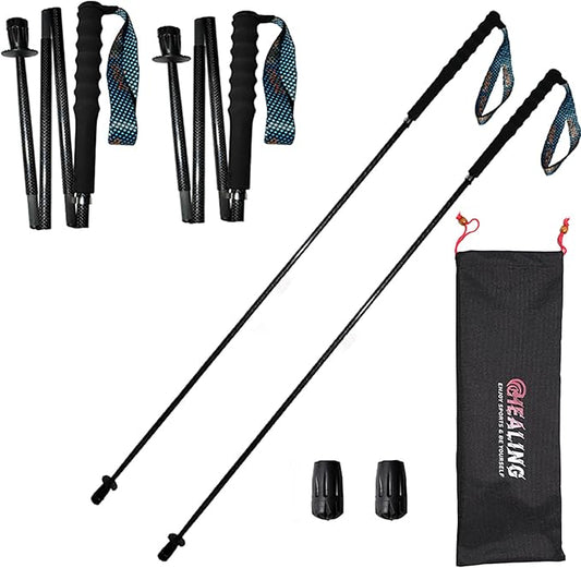 Ultra light hiking poles, collapsible, set of 2, ultra light carbon fibre, hiking poles with moisture absorbing handle, with storage bag, suitable for cross-country, mountaineering and camping