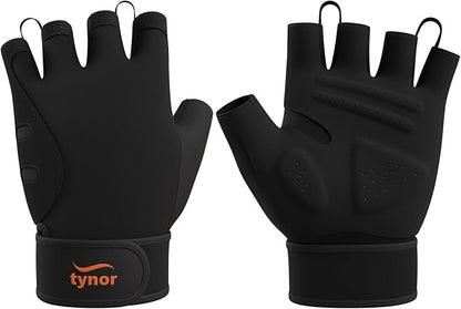 TYNOR Training Gym Gloves Padded Weight Lifting Gloves with Wrist Wrap Extra Grips Adjustable Full Palm Protection Fitness Fingerless Glove for Men & Women, Crossfit, Climbing,1 Pair