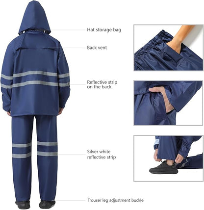 Rain Suit, High Visibility Reflective Safety Jacket, Lightweight Rain Gear, Waterproof Rain Jacket with Pants