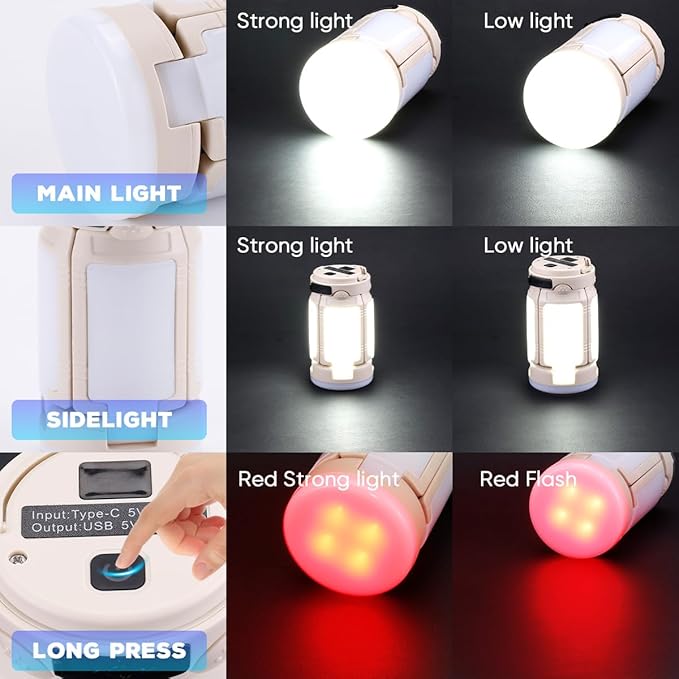 Foldable Camping Lantern, Rechargeable Camping Lights, 4000LM, 6 Light Modes, Waterproof Tent Lights for Power Outages, Emergency, Hurricane, Hiking, 2-Pack