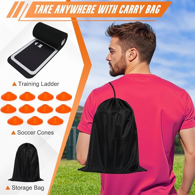 Agility Ladder Set: 15ft Rubber Non-Slip Agility Training Ladder with 10 Soccer Cones for Outdoor Agility Training| Basketball Fitness Soccer Training Equipment for Adults Youth