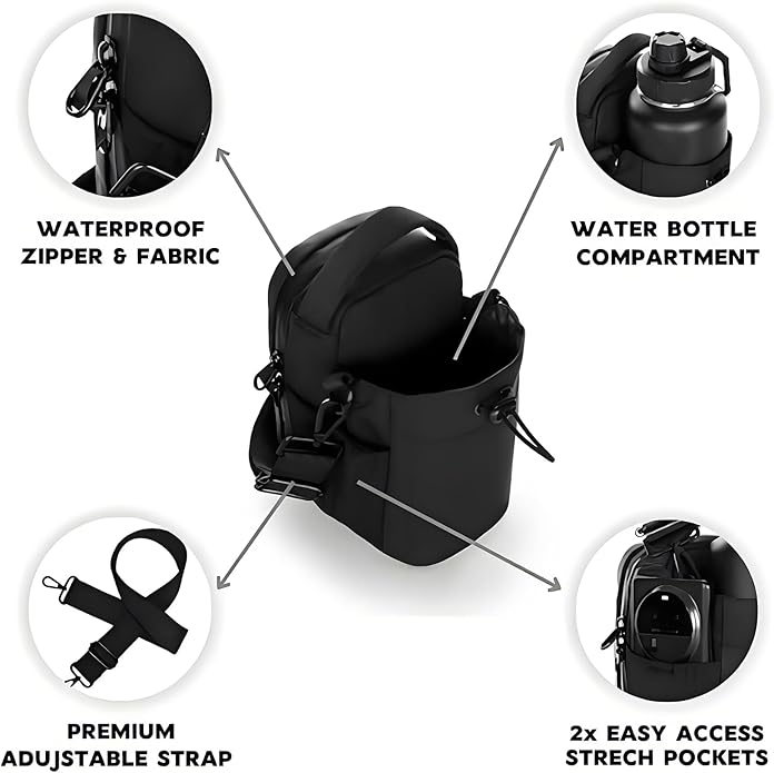 Magnetic Gym Bag | Hands-Free Water Bottle Holder with Strap | Small Crossbody Sling Pouch for Fitness, Work