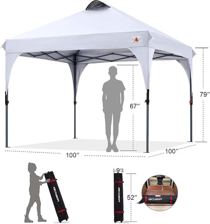 ABCCANOPY Outdoor Pop up Canopy Tent, 8x8 Instant Portable Canopy for Camping, Beach, Backyard,White