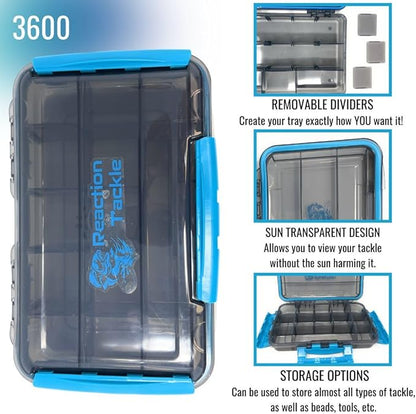 Reaction Tackle Ultimate Tackle Box Trays: Boxes to Organize and Store in Your Fishing Tackle Bag! for Anglers on The Go - 3600 Tackle Tray and 3700 Tackle Trays - 3-Clip Waterproof Tray