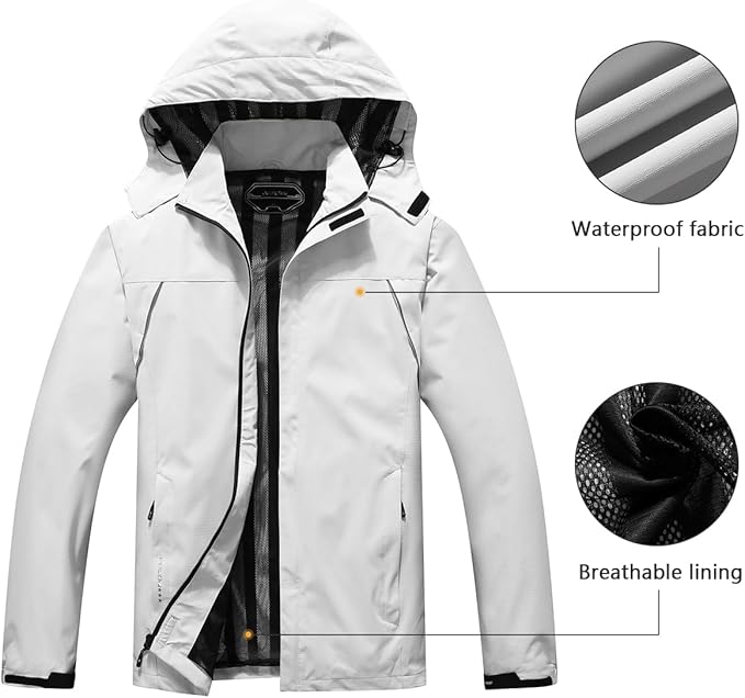 Outdoor Men's Waterproof Raincoat Windbreaker Lightweight Rain Jacket with Detachable Hood