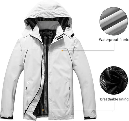 Outdoor Men's Waterproof Raincoat Windbreaker Lightweight Rain Jacket with Detachable Hood