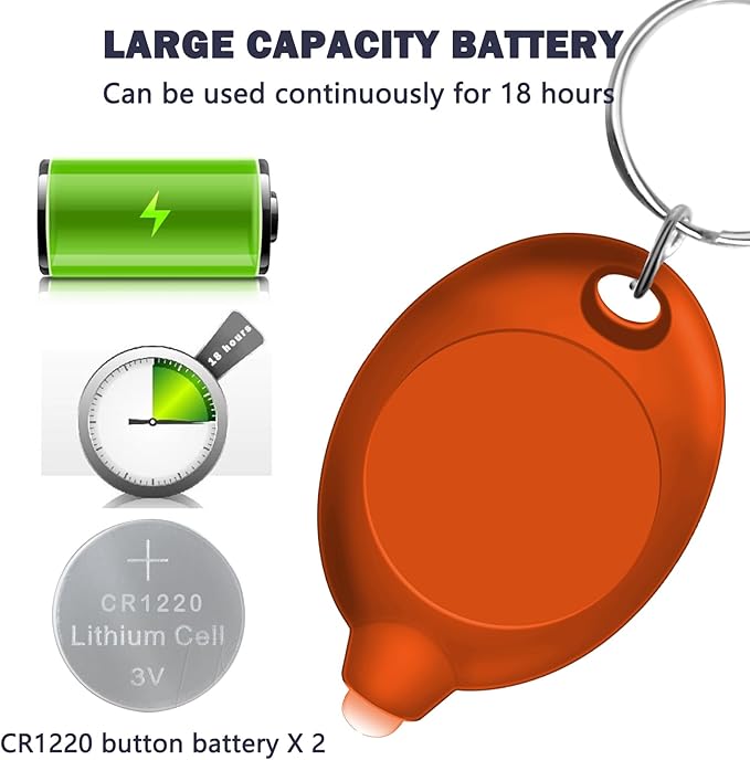 Mini LED Keychain Flashlight, 12 Lumen Orange Light, Portable Keyring Torch with Orange Shell, 6-Pack