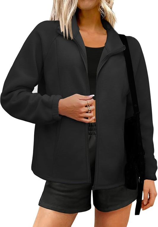 Womens Zip Up Fleece Jacket With 6 Pockets Casual Long Sleeve Fall Winter Fashion Outfits Clothes 2025