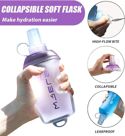200ml/350ml/500ml Collapsible Soft Flask,BPA Free Folding Soft Water Bottle with Hanging Ring,Lightweight TPU Hydration Flask for Running Marathon Cycling Hiking