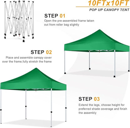 10x10 Pop Up Canopy Tent for Outdoor Commercial Instant Sun Shelter,Kelly Green