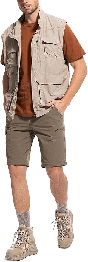 Moosehill Men's-Hiking-Pants Convertible Quick-Dry Water-Resistant Lightweight Zip-Off Outdoor with 5 Deep Pockets